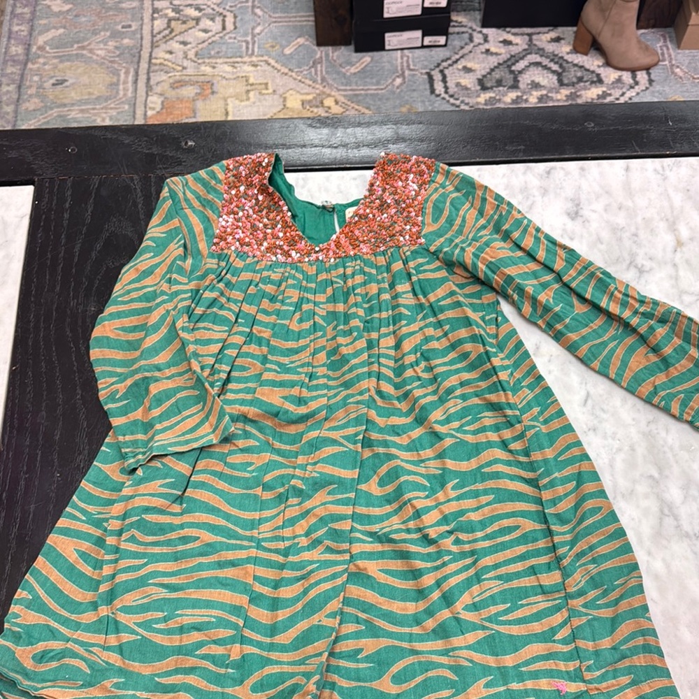 Pink Chicken Sequin-Embellished Green Dress